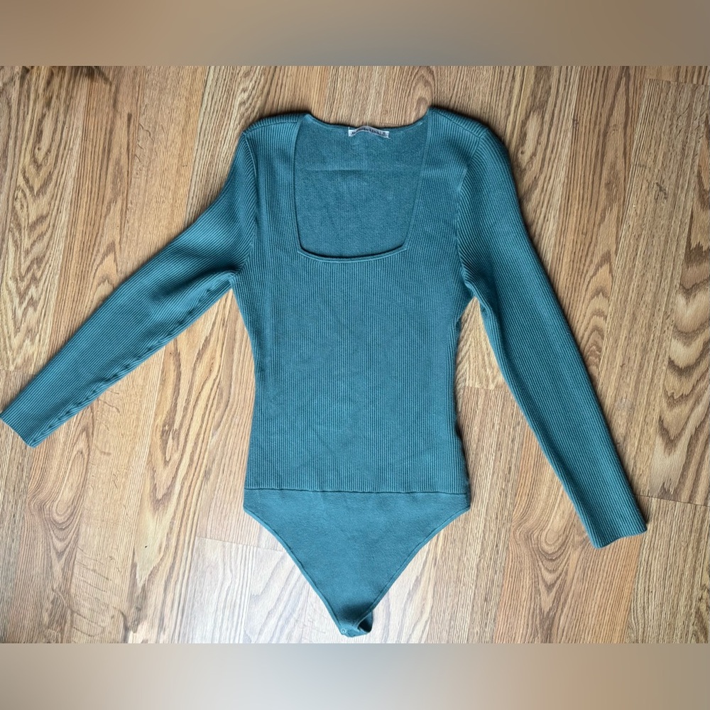 Abercrombie & Fitch Square Neck Ribbed Sweater  Bodysuit - Green - XL